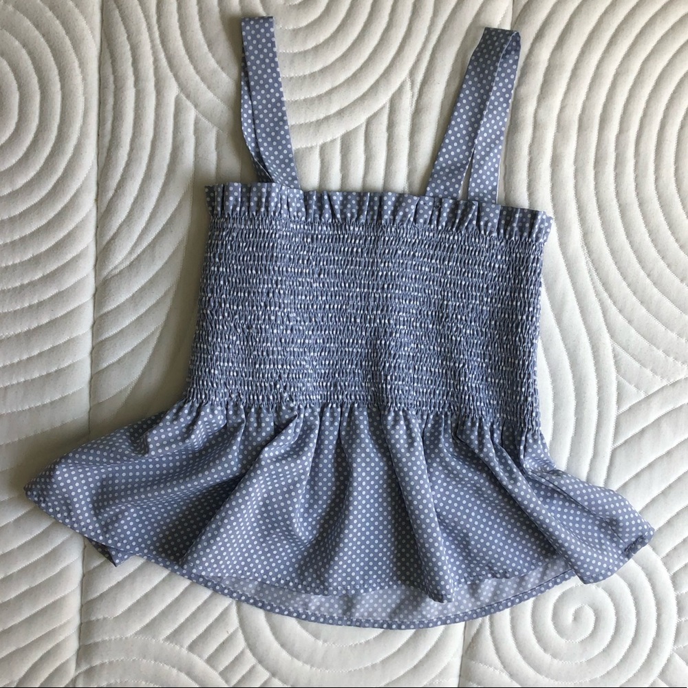 Babydoll Ruched Baby Blue Polka Dots Tank Too